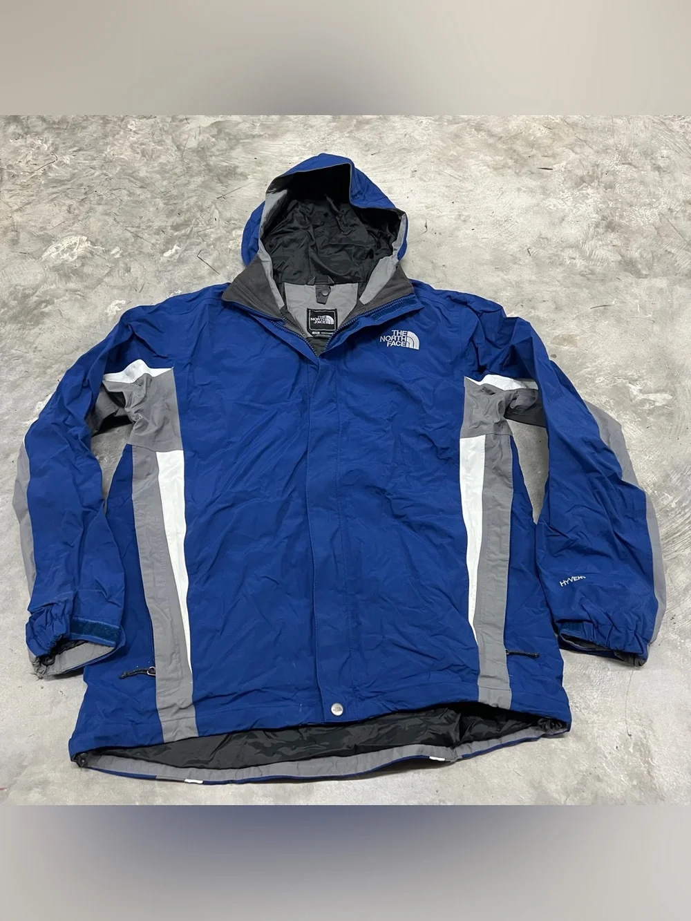 The North Face Hyvent Windbreaker Jacket Hooded Coat Mens Size L Blue Grey